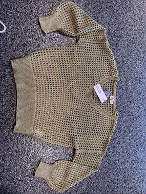Molly Bracken Olive Open-Knit V-Neck Sweater